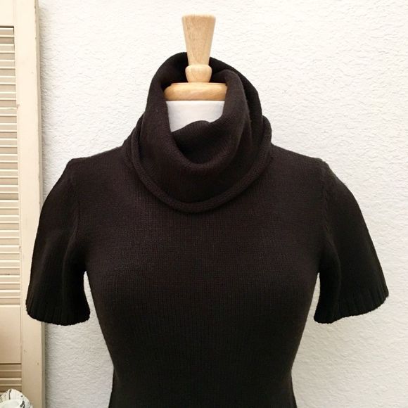 Cowl Neck Brown Short Sleeve Sweater Dress, Medium - Picture 2 of 7